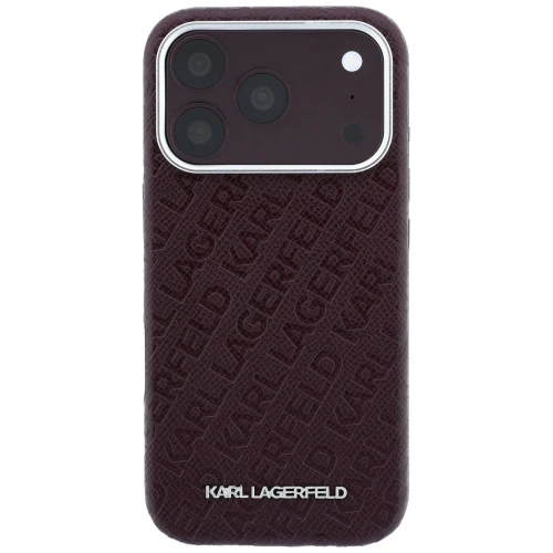 Etui Karl Lagerfeld Grained Allover Logo Metal Elongated do iPhone 18 Pro Max / 17 Pro Max do MagSafe, burgundowe