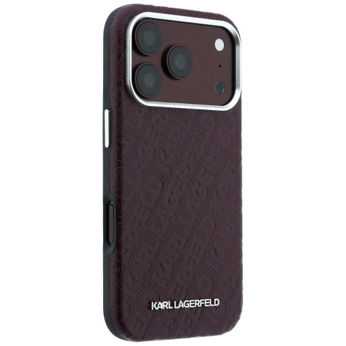 Etui Karl Lagerfeld Grained Allover Logo Metal Elongated do iPhone 18 Pro Max / 17 Pro Max do MagSafe, burgundowe
