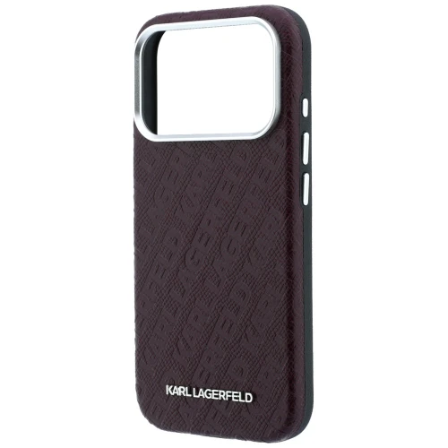 Etui Karl Lagerfeld Grained Allover Logo Metal Elongated do iPhone 18 Pro Max / 17 Pro Max do MagSafe, burgundowe