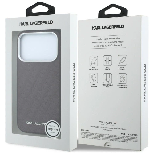 Etui Karl Lagerfeld Grained Allover Logo Metal Elongated do iPhone 18 Pro Max / 17 Pro Max do MagSafe, burgundowe