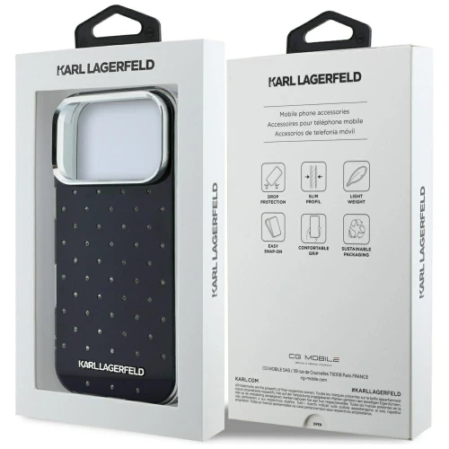 Etui Karl Lagerfeld IML Rhinestones Allover Electroplated Logo do iPhone 18 Pro / 17 Pro, czarne