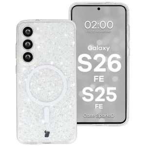 Etui brokatowe z pierścieniem magnetycznym Bizon Case SparklO do Galaxy S26 FE / S25 FE, przezroczyste z brokatem