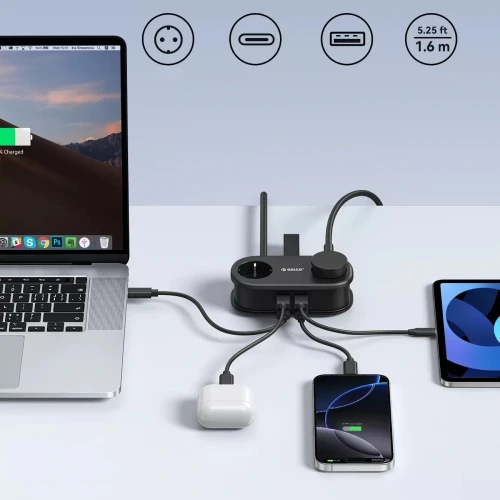 Listwa zasilająca Orico AP3 GaN 6w1, 2x AC / 2x USB-A / 2x USB-C 65W, czarna (5/6)