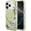 Etui Guess IML Glitter Flowers Triangle do iPhone 18 Pro / 17 Pro do MagSafe, zielone