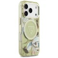 Etui Guess IML Glitter Flowers Triangle do iPhone 18 Pro / 17 Pro do MagSafe, zielone