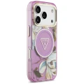 Etui Guess IML Glitter Flowers Triangle do iPhone 18 Pro / 17 Pro do MagSafe, fioletowe