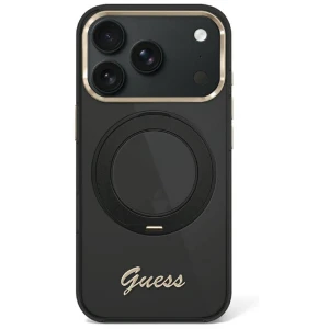 Etui Guess IML Ring Stand 360 Script Metal Logo do iPhone 18 Pro Max / 17 Pro Max do MagSafe, czarne