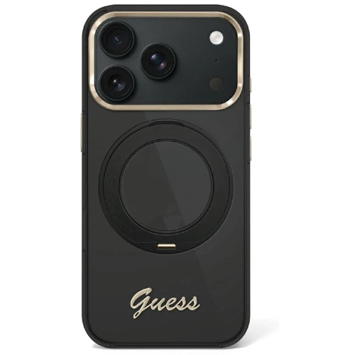 Etui Guess IML Ring Stand 360 Script Metal Logo do iPhone 18 Pro Max / 17 Pro Max do MagSafe, czarne