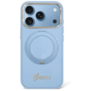 Etui Guess IML Ring Stand 360 Script Metal Logo do iPhone 18 Pro / 17 Pro do MagSafe, niebieskie
