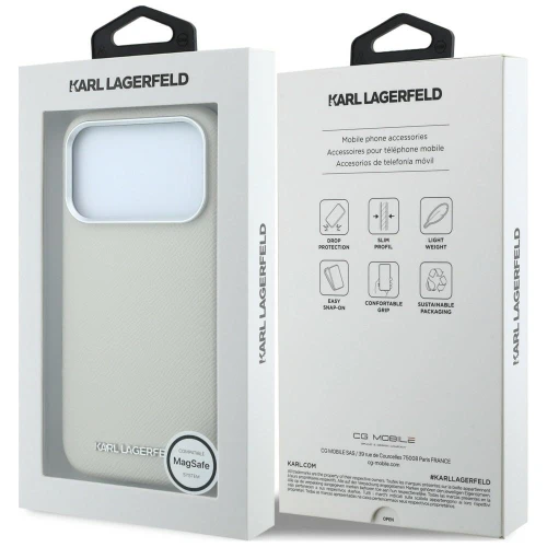Etui Karl Lagerfeld Grained Elongated Logo do iPhone 18 Pro / 17 Pro do MagSafe, beżowe