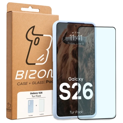 Pancerne etui + szkło hartowane Bizon Tur Pack do Galaxy S26, jasnoniebieskie (10/10)