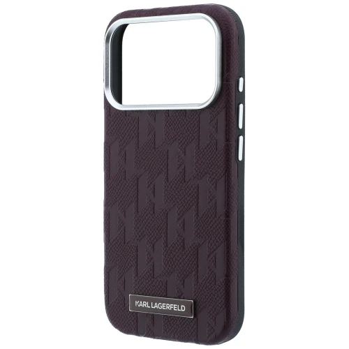 Etui Karl Lagerfeld Grained Mono Resin Logo do iPhone 18 Pro / 17 Pro do MagSafe, burgundowe