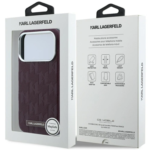 Etui Karl Lagerfeld Grained Mono Resin Logo do iPhone 18 Pro Max / 17 Pro Max do MagSafe, burgundowe
