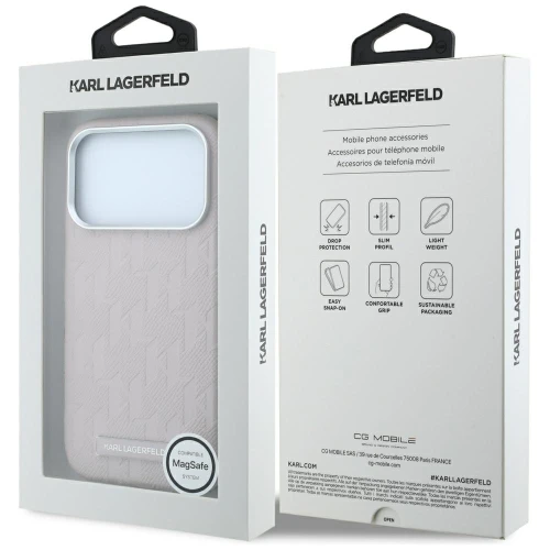 Etui Karl Lagerfeld Grained Mono Resin Logo do iPhone 18 Pro Max / 17 Pro Max do MagSafe, różowe