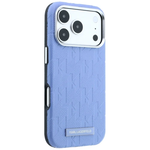 Etui Karl Lagerfeld Grained Mono Resin Logo do iPhone 18 Pro / 17 Pro do MagSafe, niebieskie