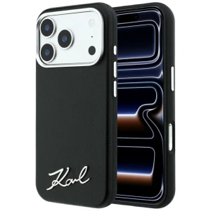 Etui Karl Lagerfeld Saffiano Small Script Metal Logo do iPhone 18 Pro Max / 17 Pro Max do MagSafe, czarne