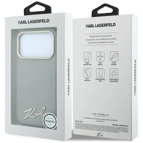 Etui Karl Lagerfeld Lagerfeld Saffiano Small Script Metal Logo do iPhone 18 Pro Max / 17 Pro Max do MagSafe, beżowe