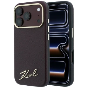 Etui Karl Lagerfeld Saffiano Small Script Metal Logo do iPhone 18 Pro / 17 Pro do MagSafe, burgundowe
