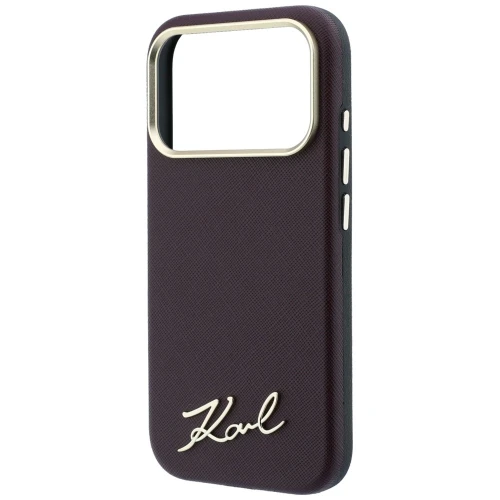 Etui Karl Lagerfeld Lagerfeld Saffiano Small Script Metal Logo do iPhone 18 Pro / 17 Pro do MagSafe, burgundowe