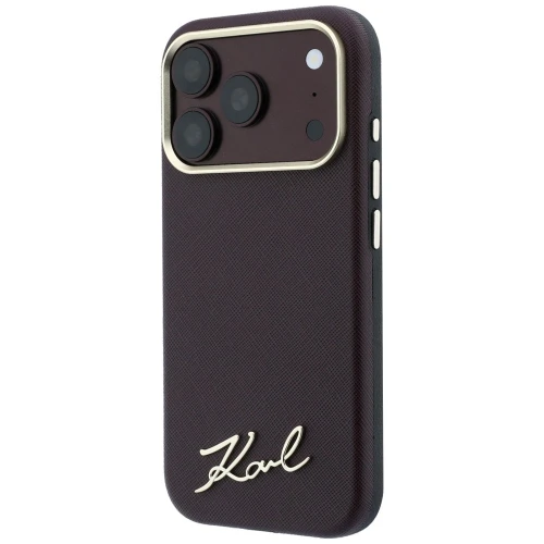Etui Karl Lagerfeld Lagerfeld Saffiano Small Script Metal Logo do iPhone 18 Pro Max / 17 Pro Max do MagSafe, burgundowe