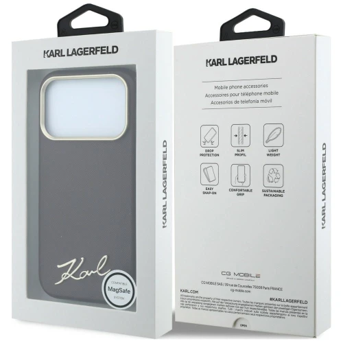 Etui Karl Lagerfeld Lagerfeld Saffiano Small Script Metal Logo do iPhone 18 Pro Max / 17 Pro Max do MagSafe, burgundowe