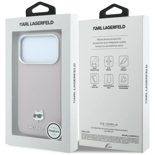 Etui Karl Lagerfeld Grained Choupette Head Metal do iPhone 18 Pro / 17 Pro do MagSafe, różowe