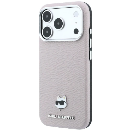 Etui Karl Lagerfeld Grained Choupette Head Metal do iPhone 18 Pro Max / 17 Pro Max do MagSafe, różowe