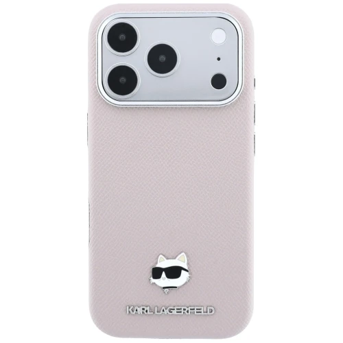 Etui Karl Lagerfeld Grained Choupette Head Metal do iPhone 18 Pro Max / 17 Pro Max do MagSafe, różowe