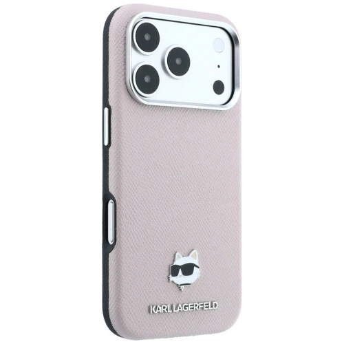 Etui Karl Lagerfeld Grained Choupette Head Metal do iPhone 18 Pro Max / 17 Pro Max do MagSafe, różowe