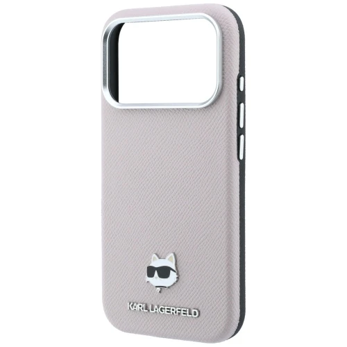 Etui Karl Lagerfeld Grained Choupette Head Metal do iPhone 18 Pro Max / 17 Pro Max do MagSafe, różowe