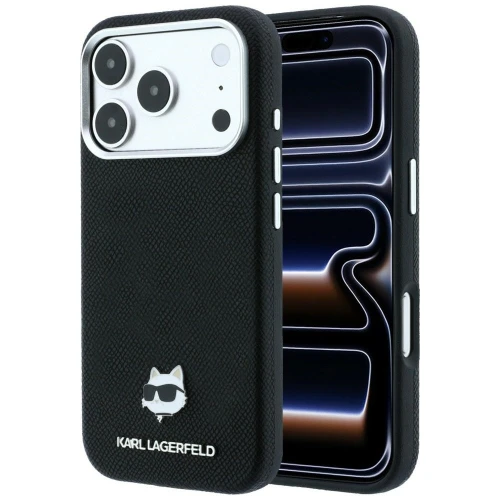 Etui Karl Lagerfeld Grained Choupette Head Metal do iPhone 18 Pro / 17 Pro do MagSafe, czarne
