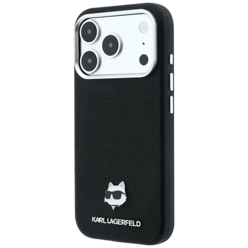 Etui Karl Lagerfeld Grained Choupette Head Metal do iPhone 18 Pro / 17 Pro do MagSafe, czarne