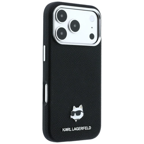 Etui Karl Lagerfeld Grained Choupette Head Metal do iPhone 18 Pro / 17 Pro do MagSafe, czarne