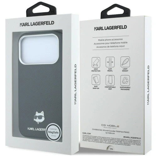 Etui Karl Lagerfeld Grained Choupette Head Metal do iPhone 18 Pro / 17 Pro do MagSafe, czarne
