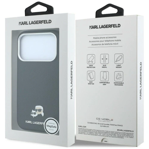 Etui Karl Lagerfeld Grained Choupette Head Metal do iPhone 18 Pro Max / 17 Pro Max do MagSafe, czarne
