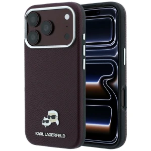 Etui Karl Lagerfeld Grained Choupette Head Metal do iPhone 18 Pro Max / 17 Pro Max do MagSafe, burgundowe