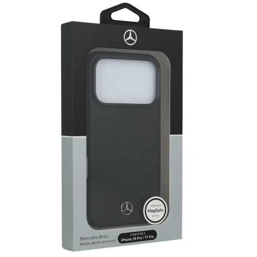 Etui Mercedes Leather Semi Wrap Wood Effect MagSafe do iPhone 18 Pro / 17 Pro, czarne (1/5)