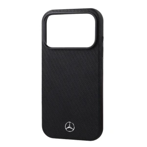 Etui Mercedes Leather Semi Wrap Wood Effect MagSafe do iPhone 18 Pro / 17 Pro, czarne