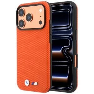 Etui BMW M Quadrille Kevlar Metal Logo MagSafe do iPhone 18 Pro / 17 Pro, pomarańczowe