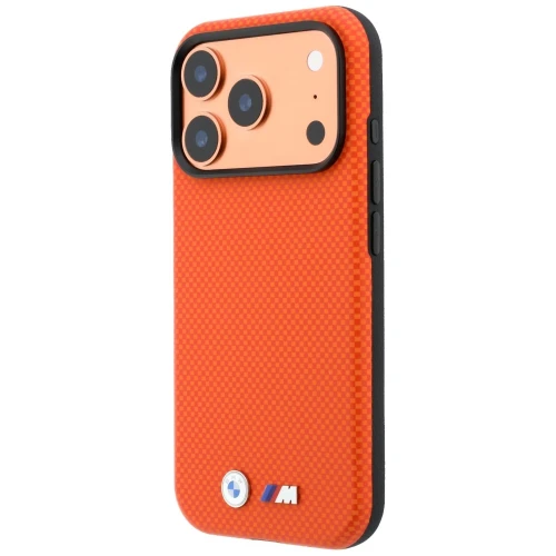 Etui BMW M Quadrille Kevlar Metal Logo MagSafe do iPhone 18 Pro Max / 17 Pro Max, pomarańczowe (2/8)