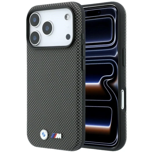 Etui BMW M Quadrille Kevlar Metal Logo MagSafe do iPhone 18 Pro Max / 17 Pro Max, szare (1/8)