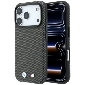 Etui BMW M Quadrille Kevlar Metal Logo MagSafe do iPhone 18 Pro / 17 Pro, szare
