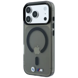 Etui BMW M IML Frosted Metal Logo Trims MagSafe do iPhone 18 Pro / 17 Pro, przezroczysto czarne