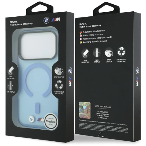 Etui BMW M IML Frosted Metal Logo Trims MagSafe do iPhone 18 Pro Max / 17 Pro Max, przezroczysto niebieskie (8/8)