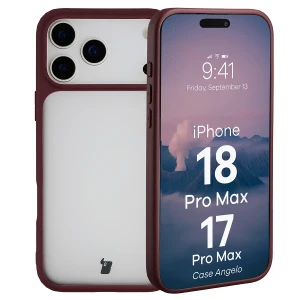 Etui Bizon Case Angelo do iPhone 18 Pro Max / 17 Pro Max, półprzezroczyste z burgundową ramką