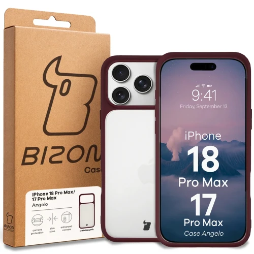 Etui Bizon Case Angelo do iPhone 18 Pro Max / 17 Pro Max, półprzezroczyste z burgundową ramką (6/6)