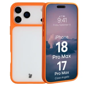 Etui Bizon Case Angelo do iPhone 18 Pro Max / 17 Pro Max, półprzezroczyste z pomarańczową ramką