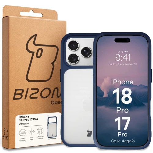Etui Bizon Case Angelo do iPhone 18 Pro / 17 Pro, półprzezroczyste z granatową ramką (6/6)