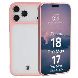 Etui Bizon Case Angelo do iPhone 18 Pro Max / 17 Pro Max, półprzezroczyste z jasnoróżową ramką