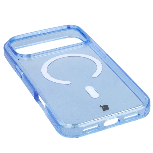 Etui brokatowe z pierścieniem magnetycznym Bizon Case SparklO do iPhone 18 Pro Max / 17 Pro Max, przezroczysto-jasnoniebieskie z brokatem (3/6)